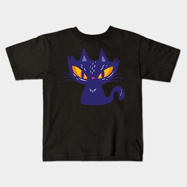 Dark cat with a broad grin Kids T-Shirt by rueckemashirt